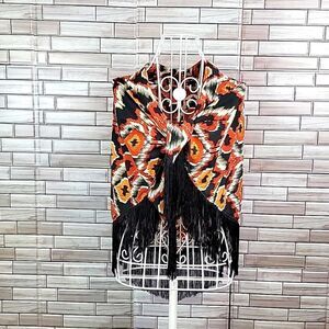 Shein artsy print fringed shawl Size M